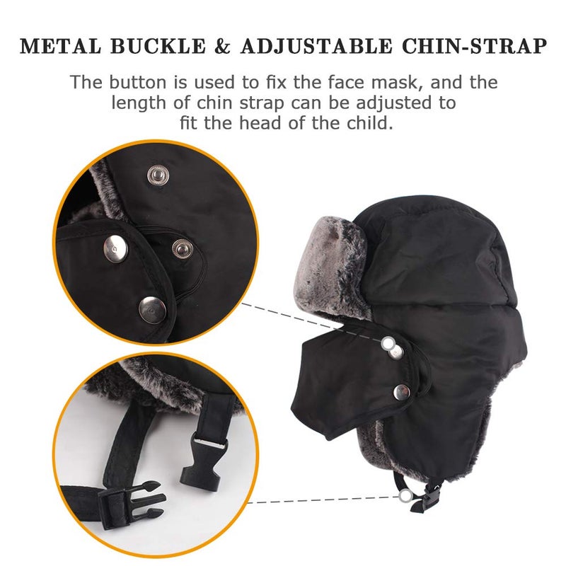 Zsedrut Winter Boy Trapper Trooper Hat Outdoor Warm Girls Ski Cap Windproof Mask Ear Flaps Hats for Kids (Black) - Image 4